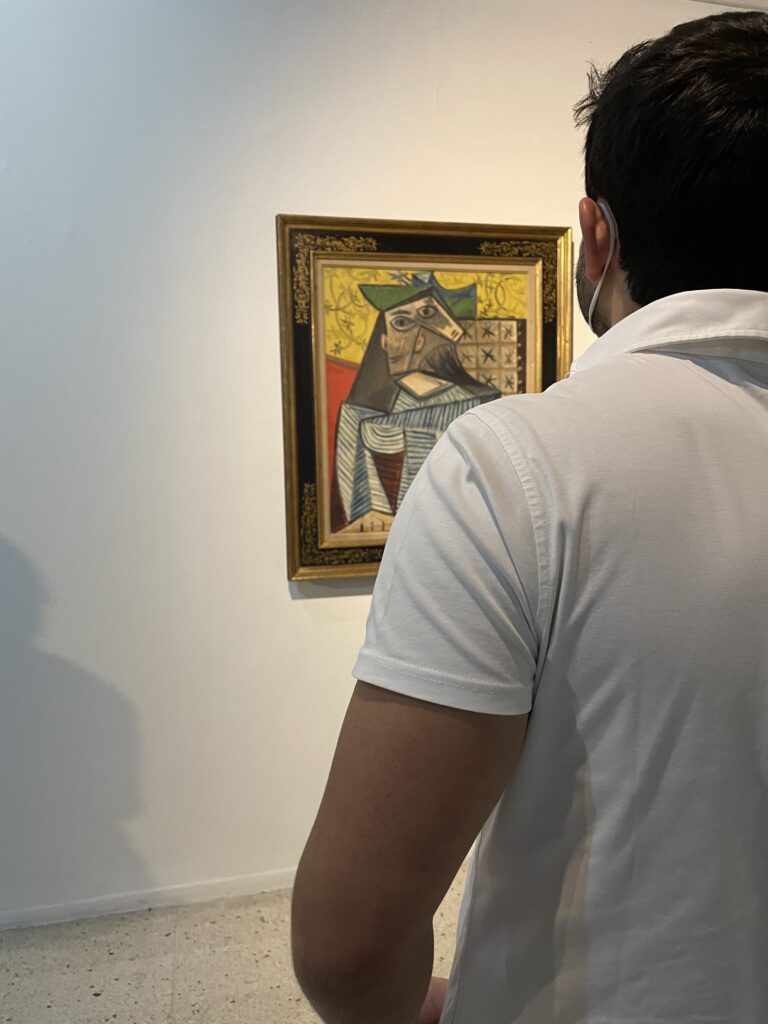 Hombre de espalda viendo obra de Picasso en el Museo de Arte Contemporáneo